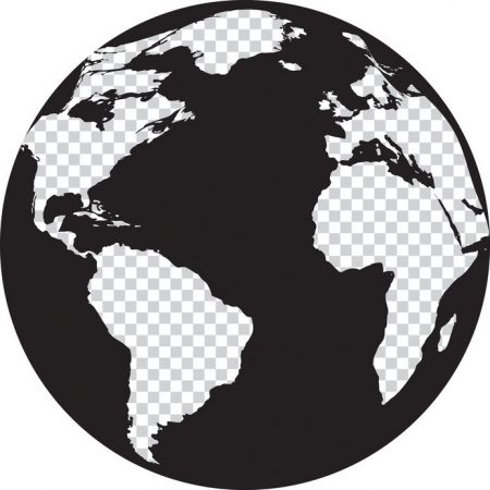 Black and white globe with transparency on the continents. Vector illustration